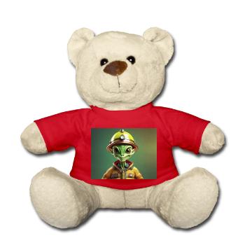 niedliche kleine grüne Retro Vintage Alien Feuerwehrmann - Teddy - Rot - Vorne