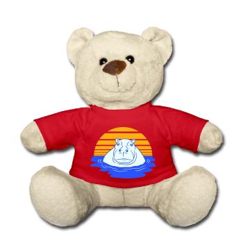 Hippopotamus Swimming Water Sun Cute Comic Cartoon - Teddy Bear - red - Front