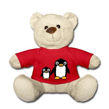 2 pingouins papa maman enfant bébé mains tenant mignon - Nounours - rouge - Devant