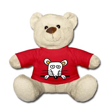 Maus Ratte hinter Mauer Zaun Schild guckt lustig - Teddy - Rot - Vorne