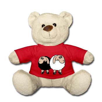 2 Sheep Look Skeptical Offended Friends Team - Teddy Bear - red - Front