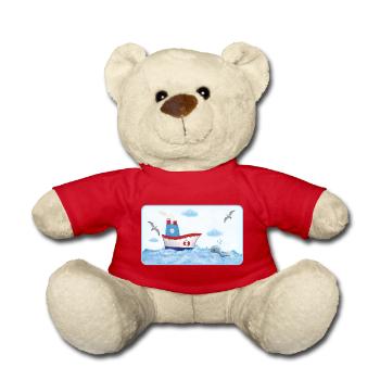 Kleines Küstenboot am Meer mit Wal - Teddy - Rot - Vorne