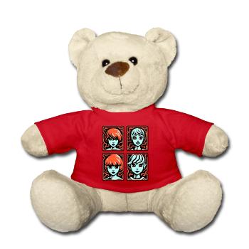 Cartoon Manga Anime Girl: 4 Portraits - Teddy Bear - red - Front