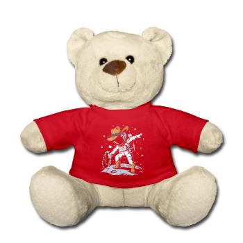 Astronaut mit Weihnachtsmütze und Deko im Weltall - Teddy - Rot - Vorne
