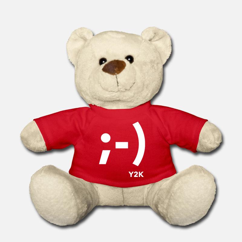 Y2K white winking smile - Teddy Bear - red