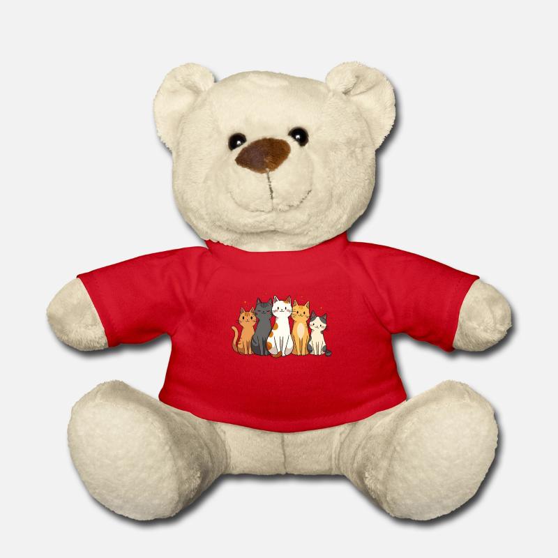 Cute Cartoon Cat Group Illustration - Teddy Bear - red