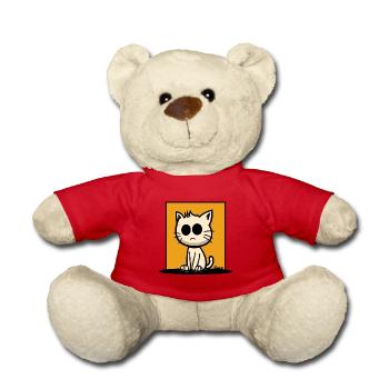 Cat with big eyes on orange background - Teddy Bear - red - Front