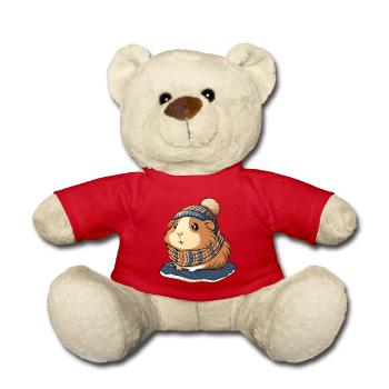Niedliches Meerschwein mit Schal und Pudelmütze. - Teddy - Rot - Vorne