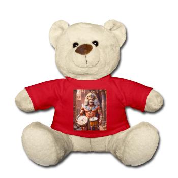 Bes, dieu nain à la crinière de lion, dansant joyeusement - Nounours - rouge - Devant