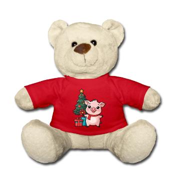 Cute pig celebrating Christmas. - Teddy Bear - red - Front