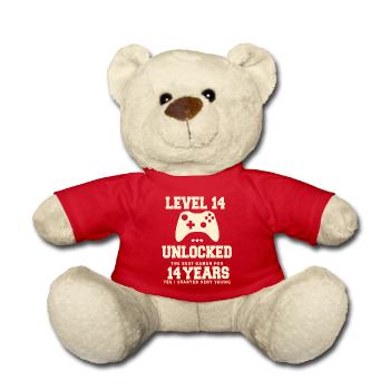 Level 14 Vintage Retro Anniversary - Teddy Bear - red - Front