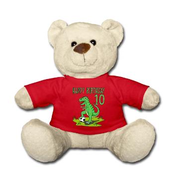 Dinosaur Rex Football 10 Happy Birthday Green - Teddy Bear - red - Front