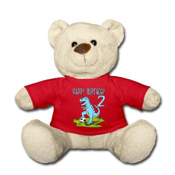 dinosaure rex football 2 joyeux anniversaire bleu - Nounours - rouge - Devant