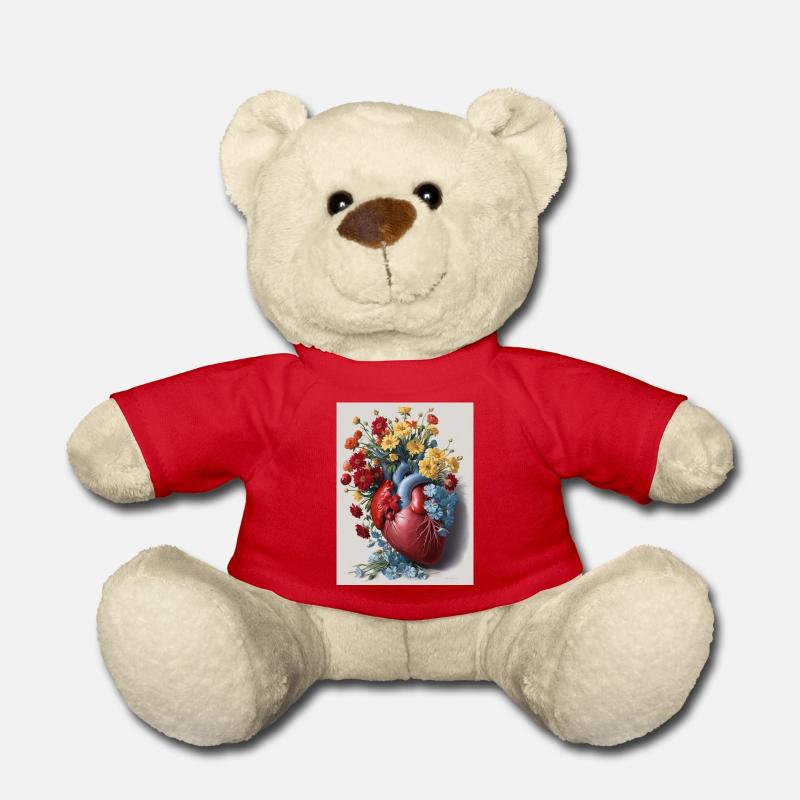 Flowers grow from a human heart - Teddy Bear - red