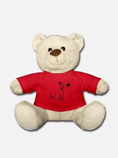 Dog Big Nose Wagging Cute Happy - Teddy Bear - red
