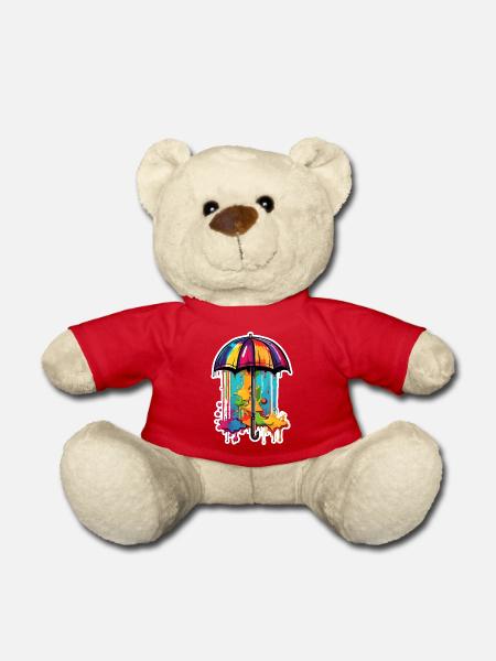 Regenschirm / Wetter / Niederschlag / Regentropfen - Teddy - Rot