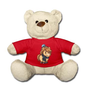 Niedliches Pony mit Schal und Pudelmütze. - Teddy - Rot - Vorne