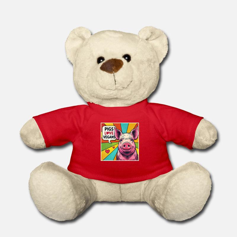 Les cochons aiment les végétaliens Popart - Nounours - rouge