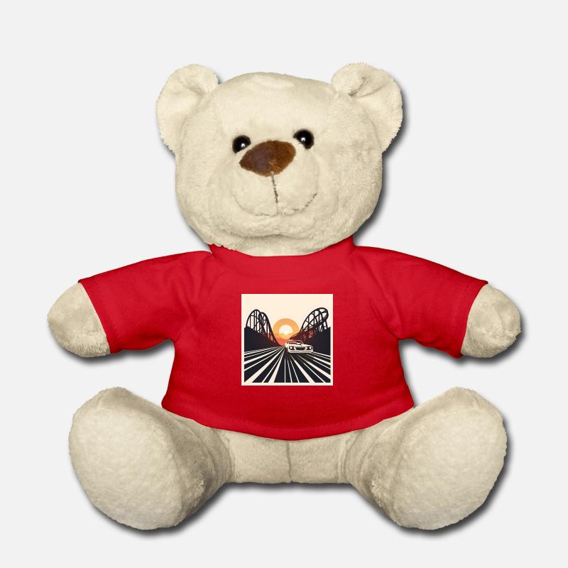 Retro Car + Roller Coaster in Sunset - Teddy Bear - red