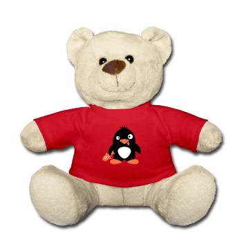 Funny Penguin Fish Caught Crazy Stupid Doofy - Teddy Bear - red - Front