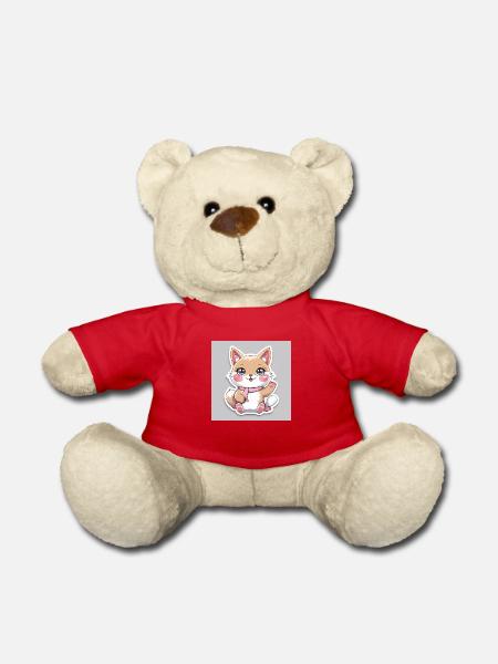 Kawaii Cheerful Animal Sticker - Teddy Bear - red