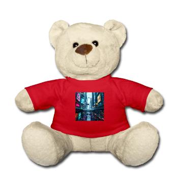 Futuristic Neon Cityscape: A Vibrant Vision - Teddy Bear - red - Front