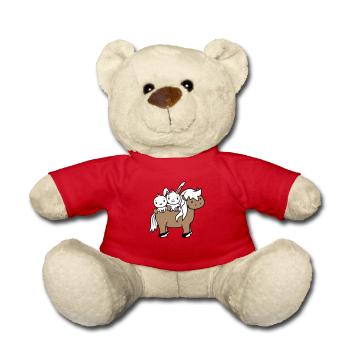 2 Bunny Bird Horse Riding Rider Horse Waving - Teddy Bear - red - Front