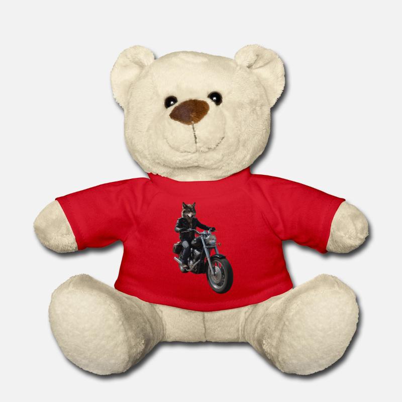 Biker Wolf - Teddy Bear - red