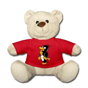 Penguin Eats Three Fish Caught Hunger Delicious - Teddy Bear - red - Front