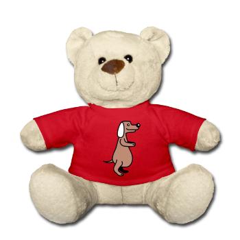 Hund Dicker Bauch Übergewicht Lustig Cartoon Comic - Teddy - Rot - Vorne
