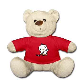 Bird Playing Hockey Sport Puck Stick Hobby - Teddy Bear - red - Front