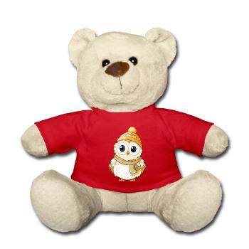 Niedliche Eule mit Schal und Pudelmütze. - Teddy - Rot - Vorne