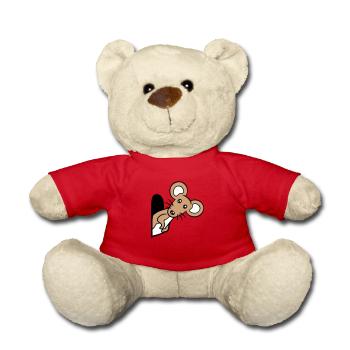 Maus Wand Loch Mauseloch Guckt Süß Lustig Comic - Teddy - Rot - Vorne