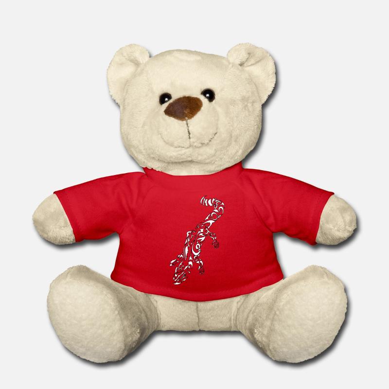 Tribal White Lizard Outlines Black - Teddy Bear - red