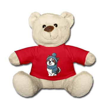 Niedlicher Hund mit Schal und Pudelmütze. - Teddy - Rot - Vorne
