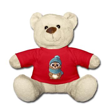 Cute gopher with scarf and bobble hat. - Teddy Bear - red - Front