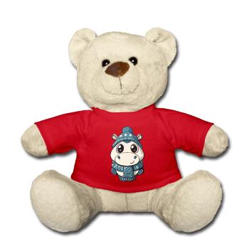 Niedliches Nilpferd mit Schal und Pudelmütze. - Teddy - Rot - Vorne