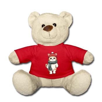 Cute cat in festive winter look! - Teddy Bear - red - Front