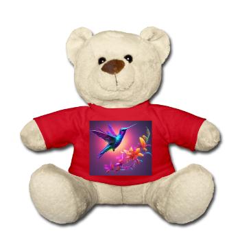 Hummingbird and Flowers: A Vibrant Encounter - Teddy Bear - red - Front