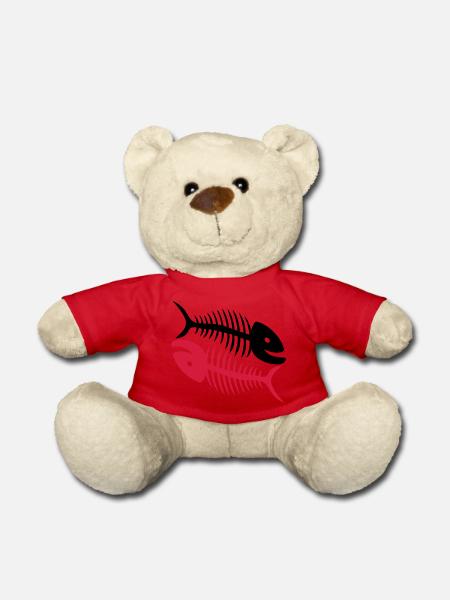 Smiling Fish Bones - Teddy Bear - red