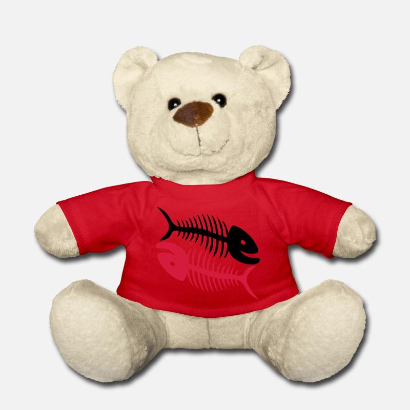 Smiling Fish Bones - Teddy Bear - red