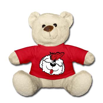 Dog Butterfly Nose Cute Funny Happy Comic - Teddy Bear - red - Front