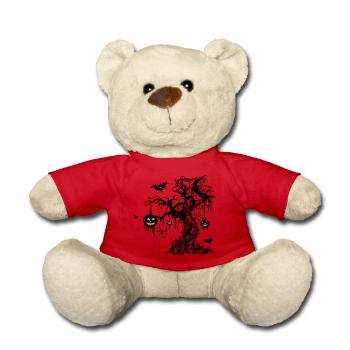 Halloween Tree with Pumpkin Lanterns Bat - Teddy Bear - red - Front