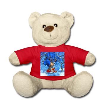 Kleines Rentier und niedlicher Fuchs wünschen Ihnen ein frohes Weihnachtsfest - Teddy - Rot - Vorne