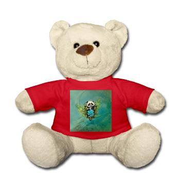 Cute little panda with flowers - Teddy Bear - red - Front