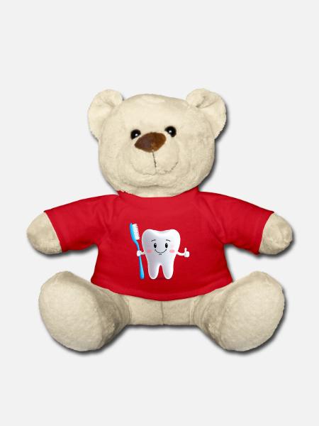 Lächelnder Zahn mit Zahnbürste - Teddy - Rot