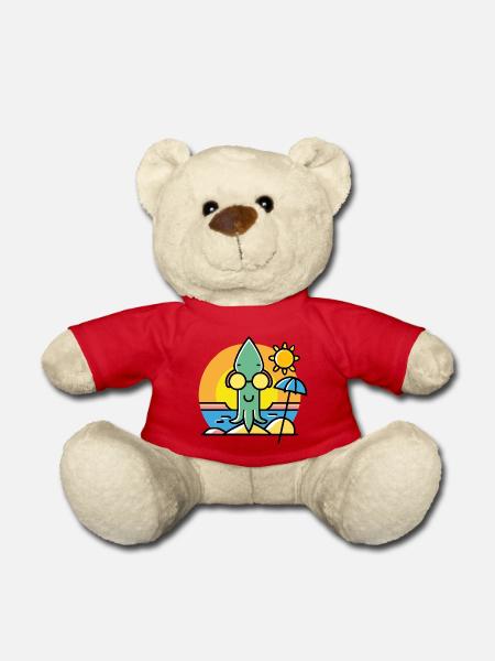 Squid with sunglasses on the beach - Teddy Bear - red