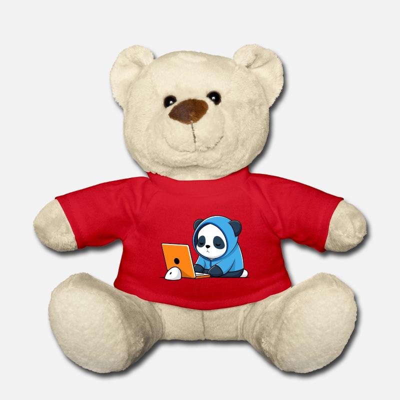 Niedlicher Hacker Panda schläft im Hoodie vorm PC - Teddy - Rot