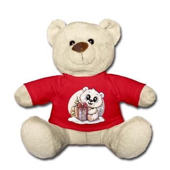 Cute bear with gift at Christmas - Teddy Bear - red - Front