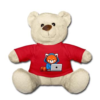 Niedlicher Hacker roter Panda im Hoodie vorm PC - Teddy - Rot - Vorne